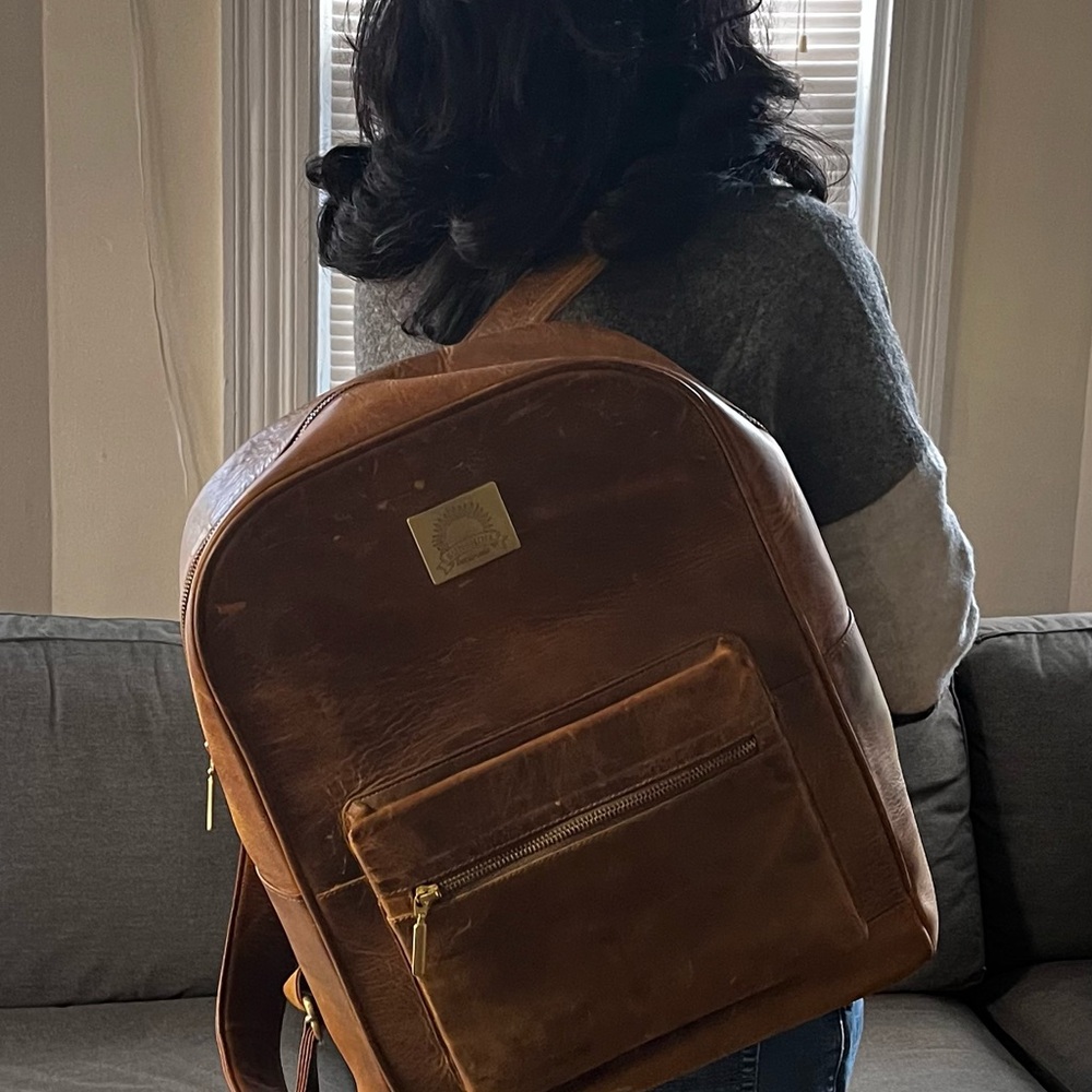 Brown Leather Backpack - image 5
